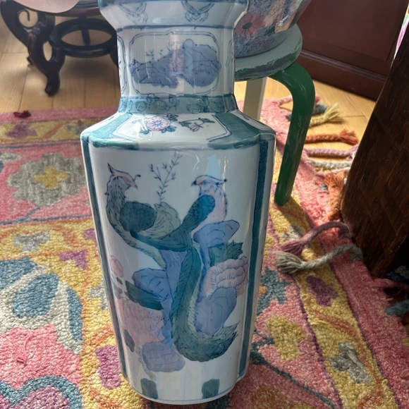 Vintage Asian Vase Decorative Ceramic Oriental Pot Peacock and Poppy Pattern 14" - Picture 13 of 16